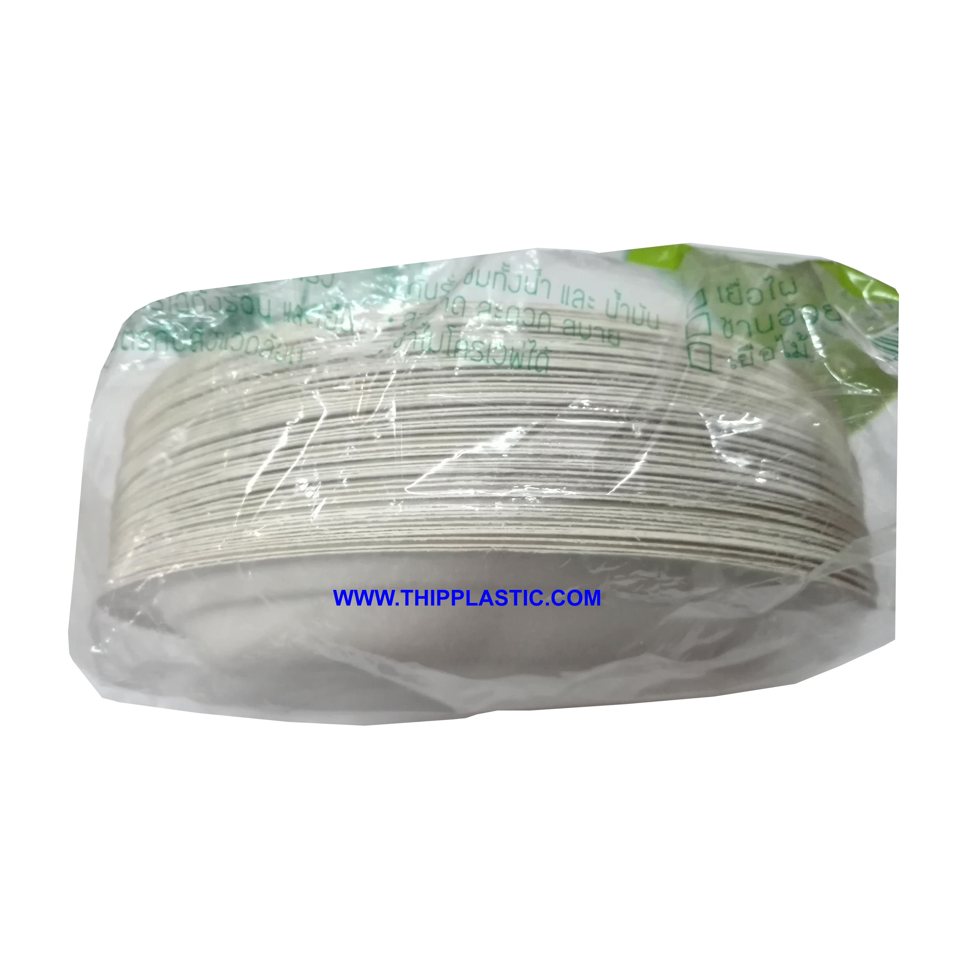 จานชานอ้อย 9 นิ้ว J007 ขนาดเส้นผ่านศูนย์กลาง 23 cm. สูง 2 cm. บรรจุ 50 ใบ