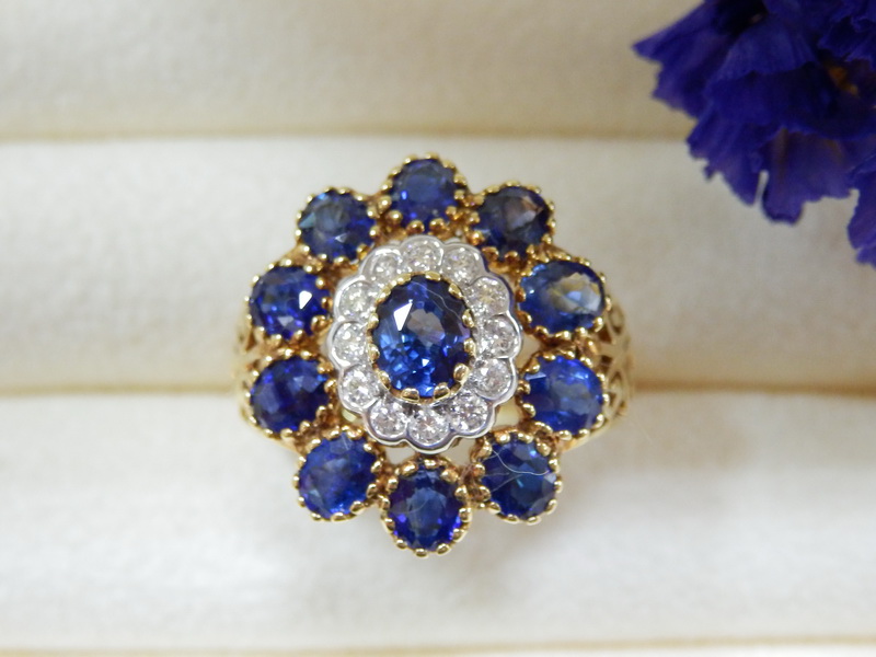 PP5302 แหวนไพลินประดับเพชรแท้ 0.20 กะรัต ทรงโบราณผสมโมเดิร์น ใส่สวยเก๋