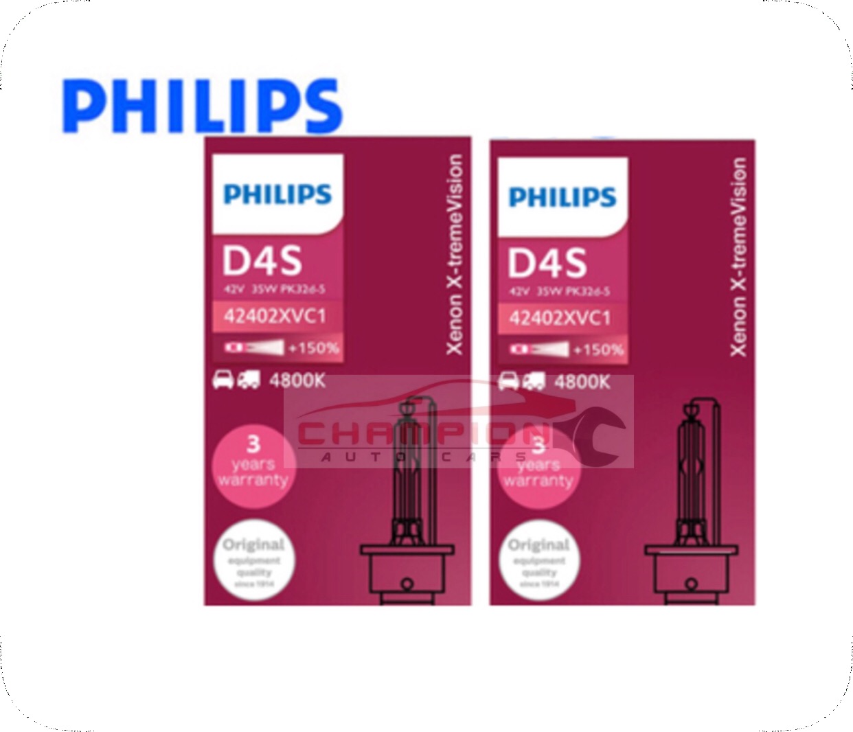 PHILIPS หลอดไฟหน้ารถยนต์ Xenon X-Treme Vision 150% D4S 4800K (แพ็คคู่)