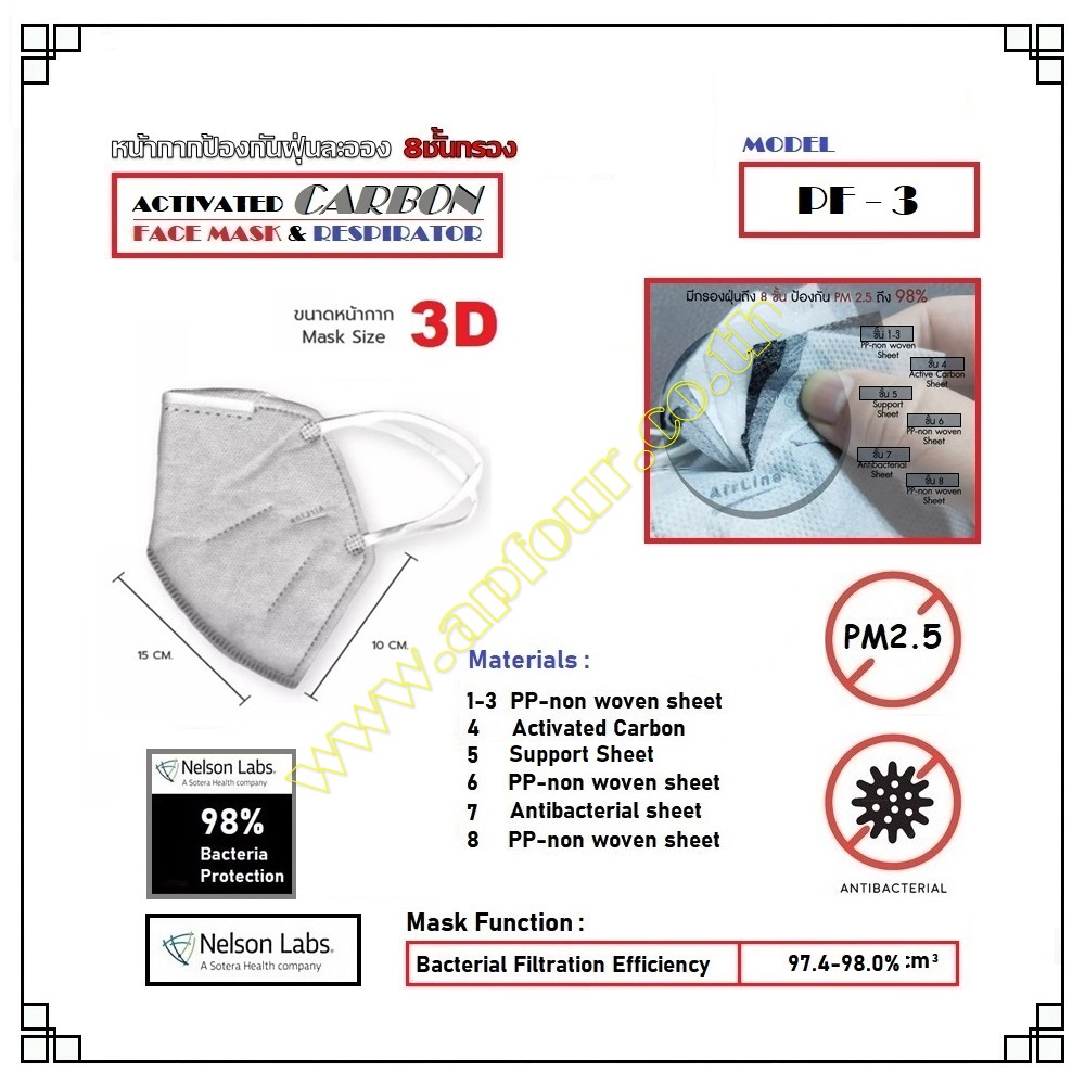 [10ชิ้น] หน้ากากป้องกันฝุ่นละออง 8 ชั้นกรอง Model: PF-150, PF-150N, PF-3