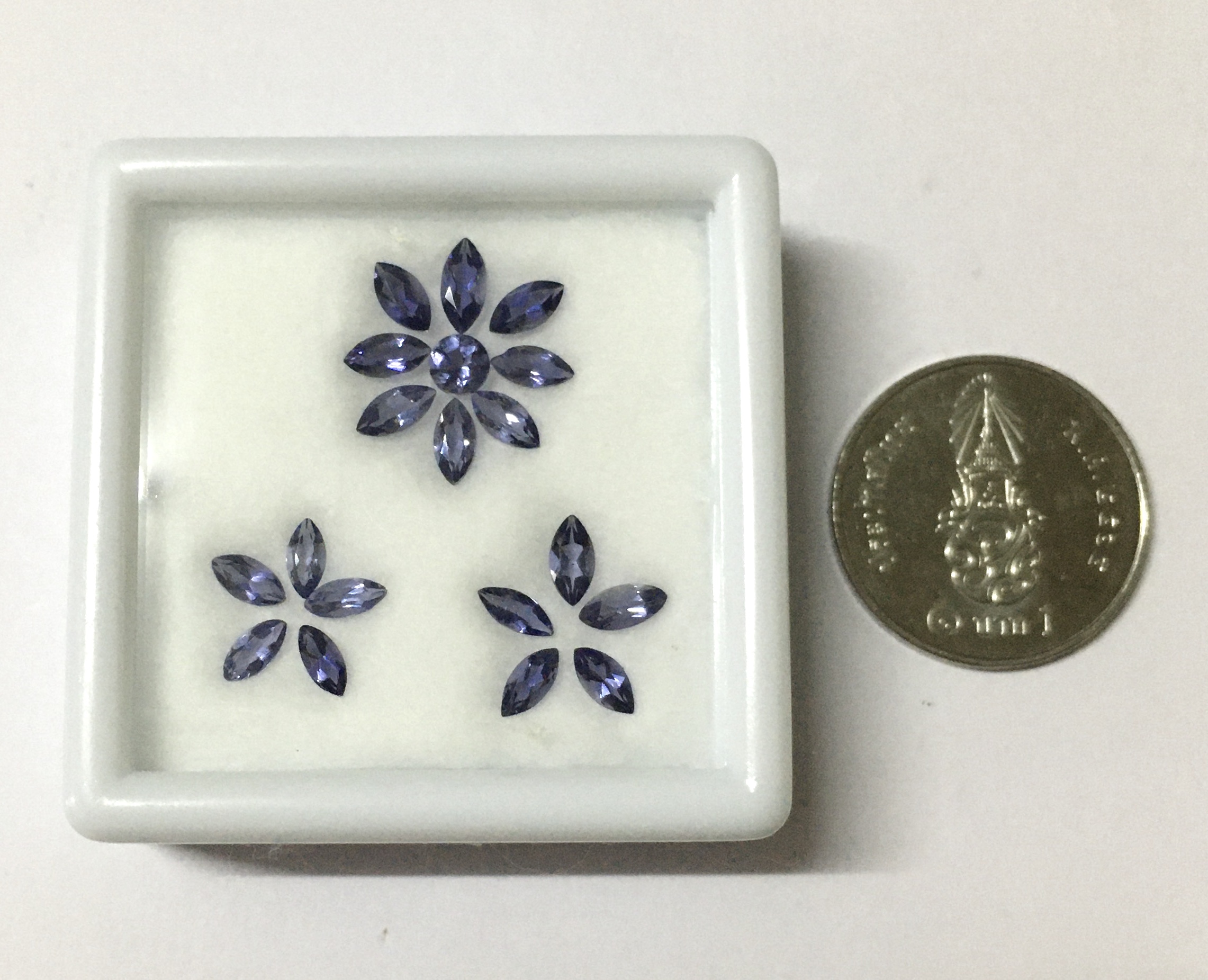 (เหมากล่อง) IOLITE ไอโอไลต์ 19 เม็ด 2.23 กะรัต พลอยแท้ หวานเจี๊ยบ จัดเซต แหวน ต่างหู น่ารักมากกกก