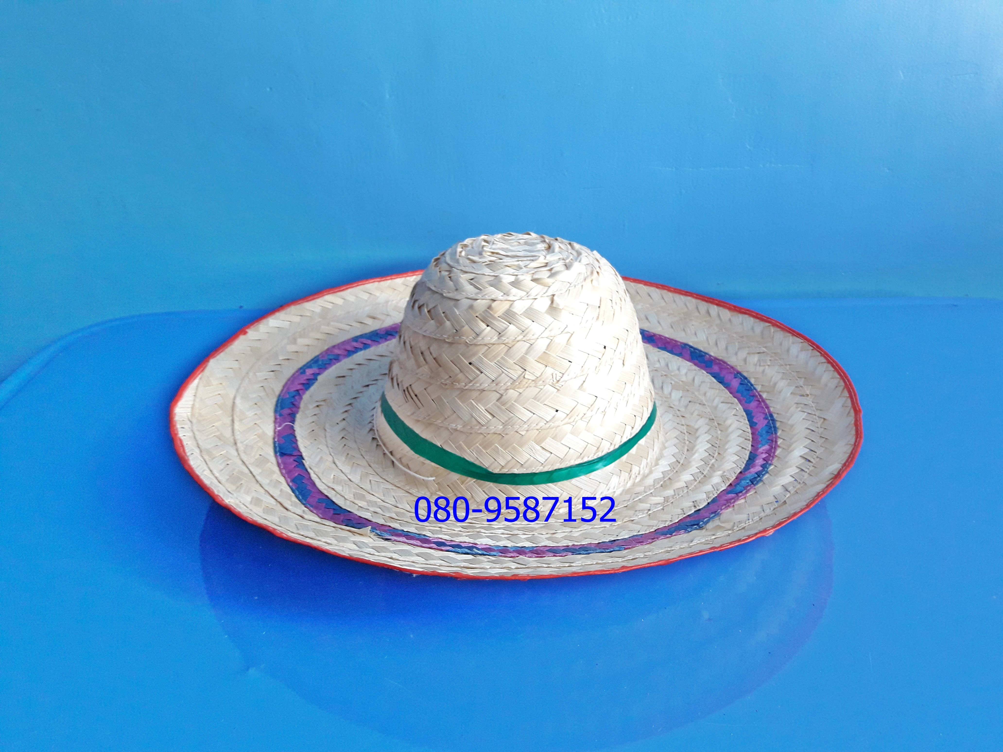 หมวกสาน-ไม้ไผ่ ขอบสี ปีกกว้าง