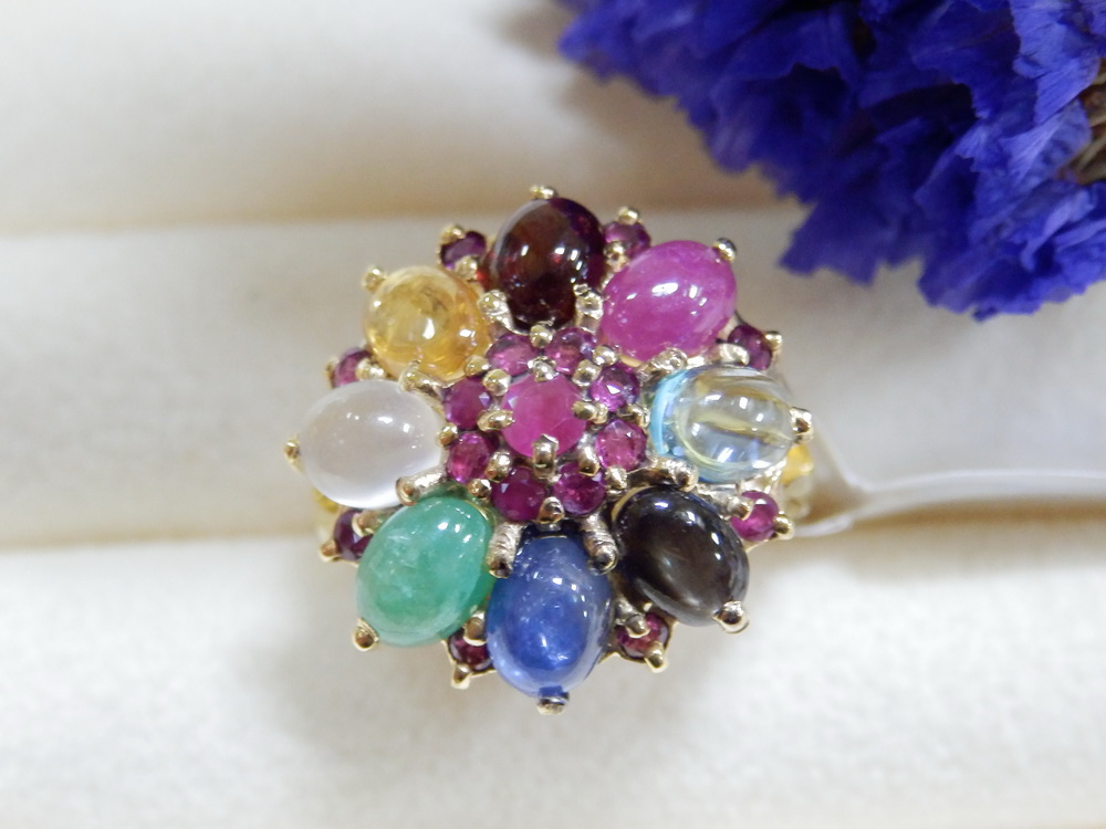 PP5403 แหวนนพเก้าใส่เสริมดวง พลอยแท้ สวยทุกเม็ด