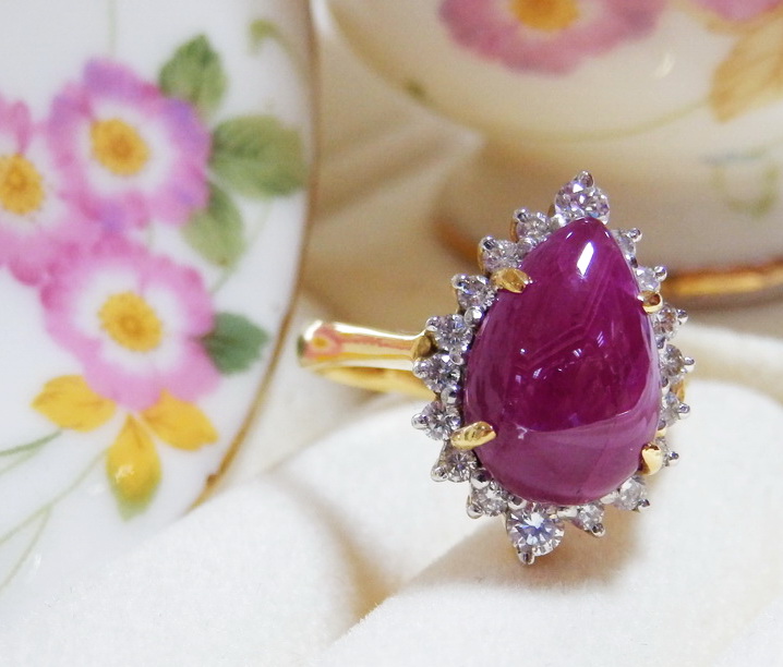 M068แหวนทับทิมแท้ สีหวานเนื้อสวยล้อมเพชรแท้ 0.41 กะรัต ใส่สวยเสริมราศี