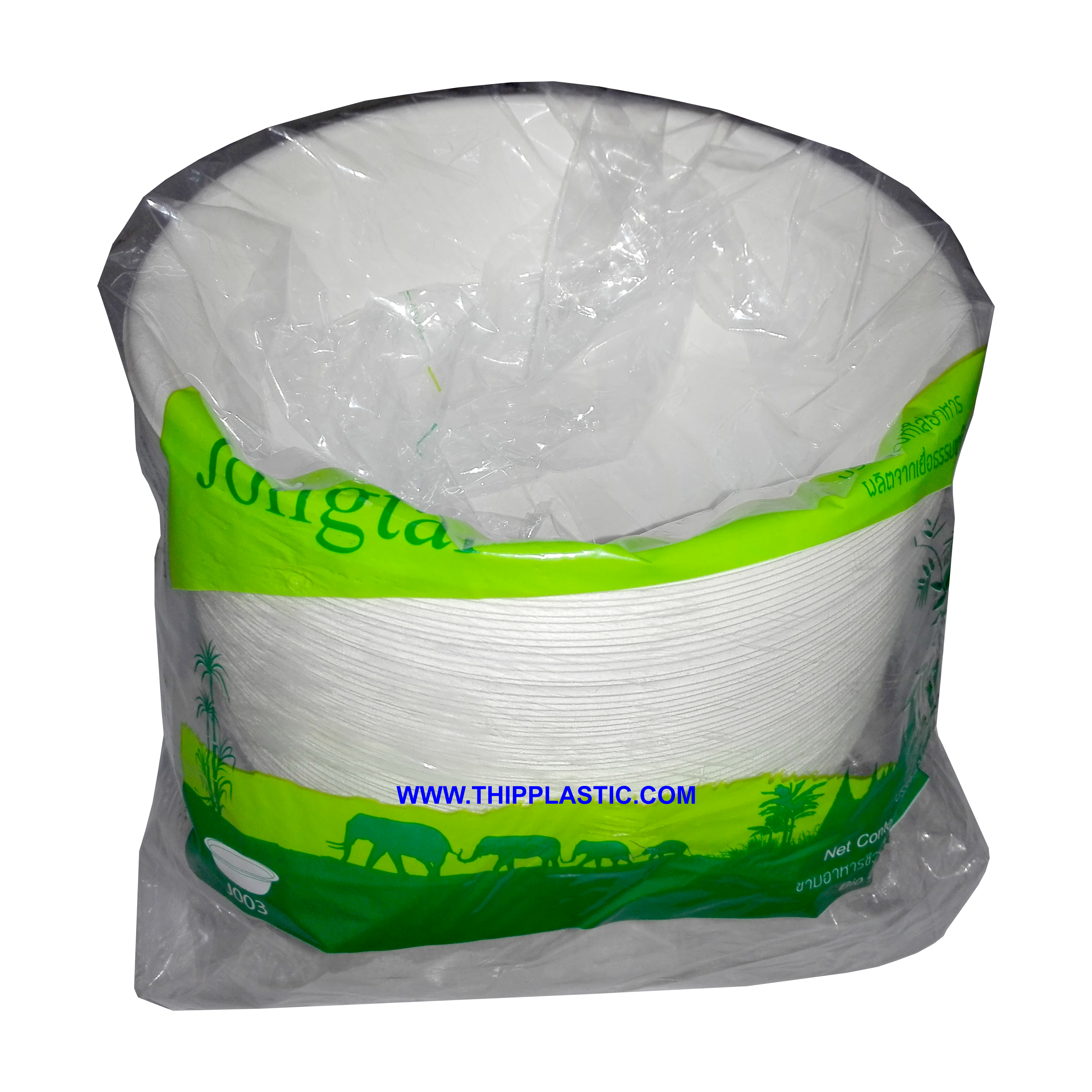 ชามชานอ้อย 875 มล. J003 ขนาดเส้นผ่านศูนย์กลาง 17.2 cm. สูง 6 cm. บรรจุ 50 ใบ