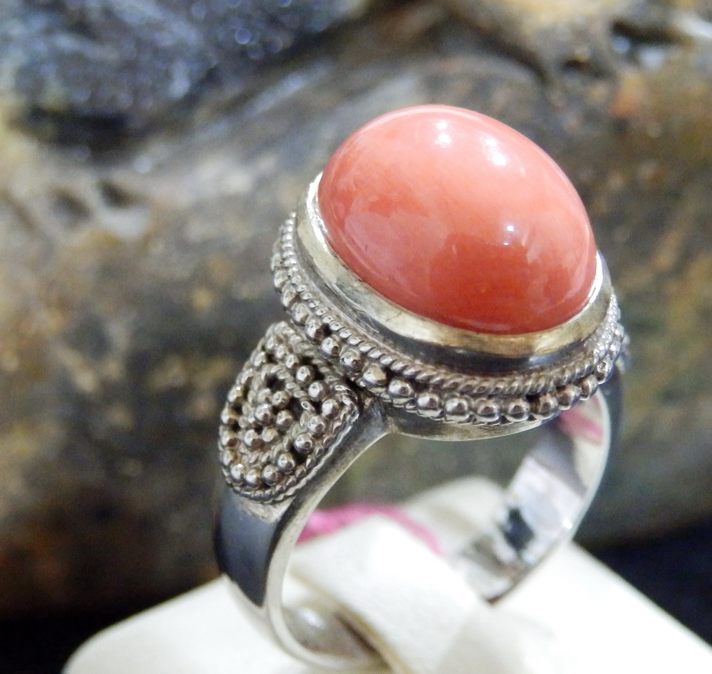 N212 แหวนประการังแท้ สีส้มพาสเทล แบบตะวันออกกลางสวยมีสไตล์