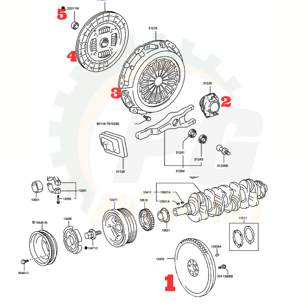 เซตสุดคุ้ม!!!! ชุดยกคลัช REVO รีโว่ (10.7") 6 เกียร์ M/T 2.4/2.8 1GD-FTV/2GD-FTV ปี 2015-2020 (1ชุด มี 5ชิ้น) แท้ / รูปจริง