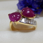 PP5303 แหวนทับทิมพม่า ประดับเพชรแท้ 0.80 กะรัต ดีไซน์ก้านไขว้ ใส่สวย