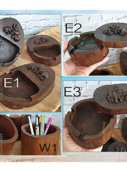 Wood Ashtray and box ถาด / กล่อง / ที่เขี่ยบุหรี่ ไม้ธรรมชาติ ลายช้าง *สุ่มลาย-คละรูปทรง