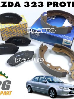 ชุดผ้าเบรคหน้า-หลัง LH/RH MAZDA 323 PROTEGE ปี 1998-2004 (1 ชุด) เทียบ / รูปจริง