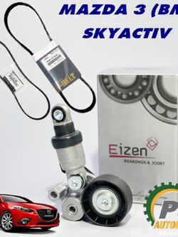 ชุดลูกลอกหน้าเครื่อง+สายพานหน้าเครื่อง+สายพานปั๊มน้ำ มาสด้า 3 สกายแอคทีฟ MAZDA 3 SKYACTIV BM เครื่อง 2.0 L เบนซิน ปี 2014-2018 (1 ชุด = 3 ชิ้น)