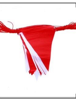 ธงราว ขาวแดง ธงงาน ธงกั้นเขต กั้นพื้นที่ ธงถนน ธงสามเหลี่ยม ธงก่อสร้าง ธงพลาสติก ยาว 20เมตร