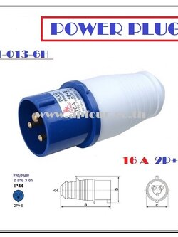 ปลั๊กไฟ เพาเวอร์ 16A 2สาย 3ขา แบบตัวผู้ รุ่น P1-013-6h