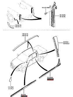 ชุดเปลี่ยนคิ้วรีดน้ำ-นอก มาสด้า บีที 50 โปร MAZDA BT 50 PRO ปี 2012-2014 สำหรับรถ 4 ประตุ / แท้
