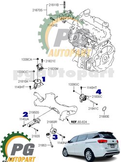 เซตสุดคุ้ม!!! ยางแท่นเครื่อง-แท่นเกียร์ KIA Grand Carnival 2.2 CRDi ปี 2016- 2019 EX Wagon AT (1ชุด = 4 ชิ้น) / แท้